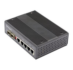 StarTech.com Industrial 6 Port Gigabit Ethernet Switch, 4 PoE RJ45 +2 SFP Slots 30W PoE+ 12-48VDC 10/100/1000 Rugged Power Over Ethernet LAN Switch -40C to 75C, DIN Mountable, Hardened IES1G52UP12V