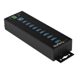 StarTech.com 10 Port USB Hub with Power Adapter, Surge Protection, Metal Industrial USB 3.0 Data Transfer Hub, Din Rail, Wall or Desk Mountable, High Speed USB 3.1/ USB 3.2 Gen 1 5Gbps Hub HB30A10AME