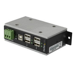 StarTech.com 4 Port USB 2.0 Hub, Metal Industrial USB-A Hub (4x USB-A) with ESD & Surge Protection, Extended Operating Temp -40 to 185°F, Din Rail/Wall/Desk Mountable, USB Expander Hub HB20A4AME