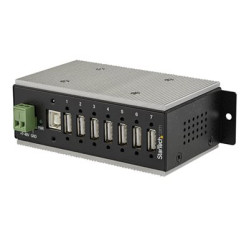StarTech.com 7 Port USB 2.0 Hub, Metal Industrial USB-A Hub (7x USB-A) with ESD & Surge Protection, Extended Operating Temp -40 to 185°F, Din Rail/Wall/Desk Mountable, USB Expander, Rugged HB20A7AME