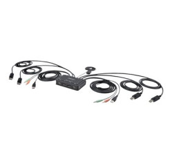 StarTech.com 2-Port Dual-Monitor DisplayPort Cable KVM Switch, 4K 60Hz, Compact KVM with 5ft/1.5m USB-A/DisplayPort/Audio Integrated Cables, Bus Powered C2-DD46-UA2-CBL-KVM