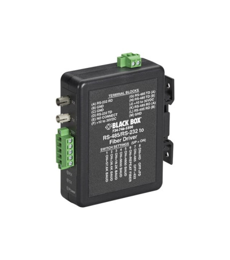 Black Box Industrial DIN Rail RS-232/RS-422/RS-485-Fiber Driver (MED101A)